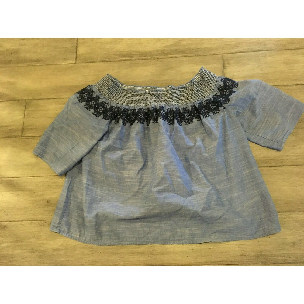 Women's Gap Blue Embroidered Peasant Top Small